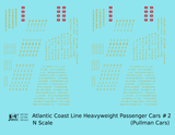 Atlantic Coast Line Heavyweight Passenger Car Yellow Pullman Cars - Decal - Choose Scale