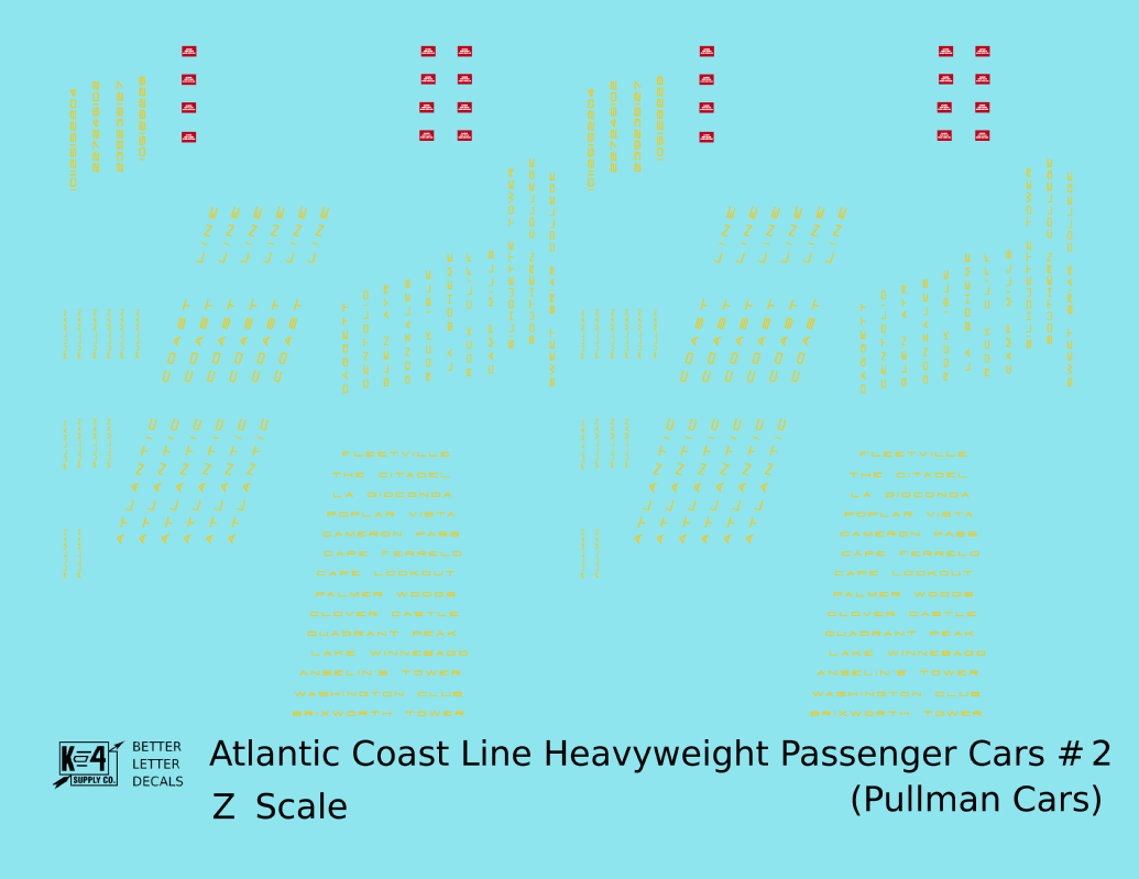 Atlantic Coast Line Heavyweight Passenger Car Yellow Pullman Cars