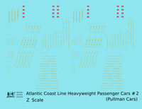 Atlantic Coast Line Heavyweight Passenger Car Yellow Pullman Cars - Decal - Choose Scale