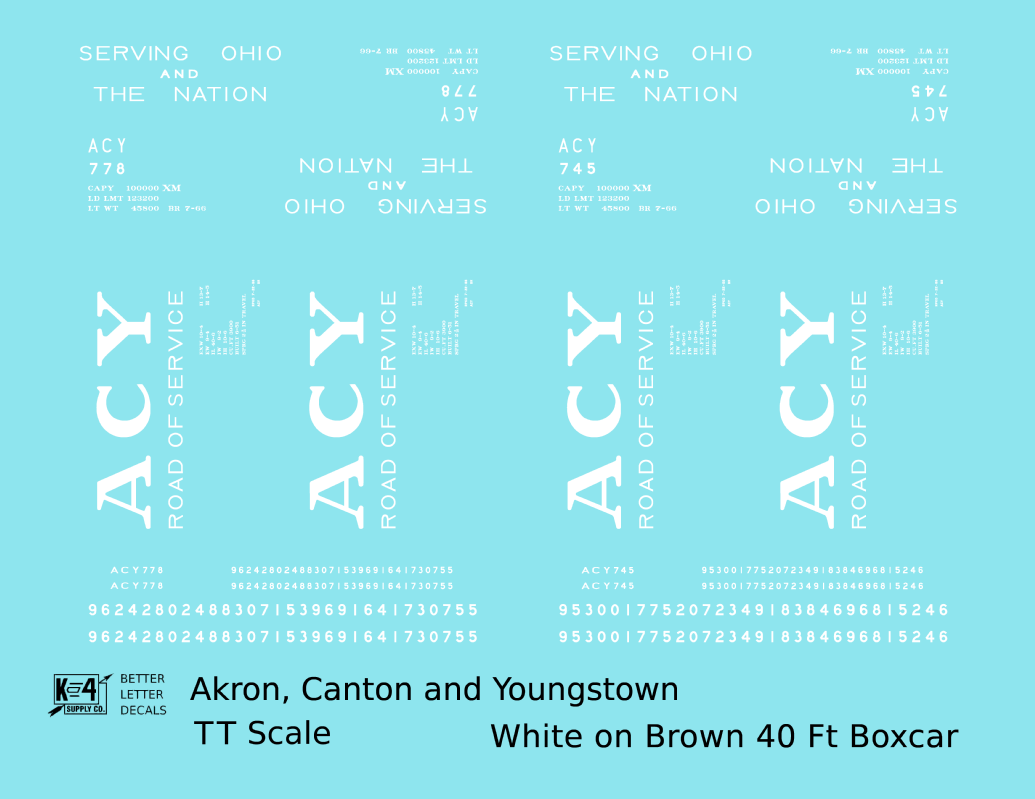 Akron Canton and Youngstown 40 Ft Boxcar Big White ACY