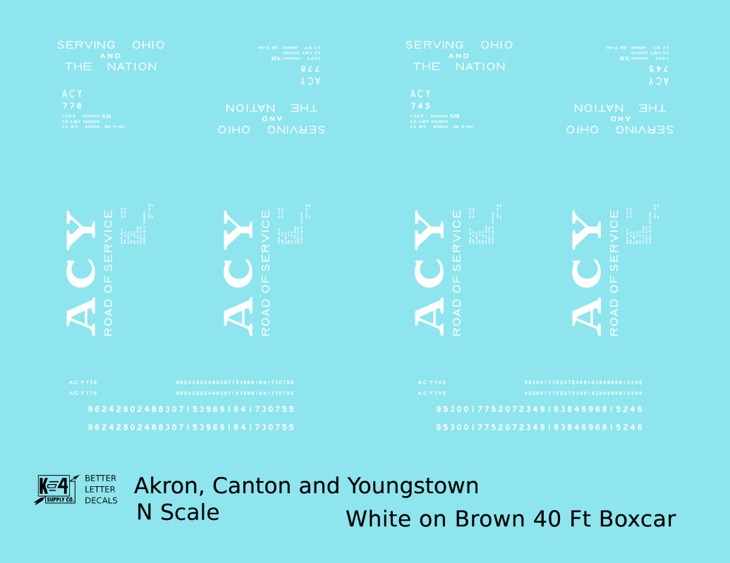 Akron Canton and Youngstown 40 Ft Boxcar Big White ACY