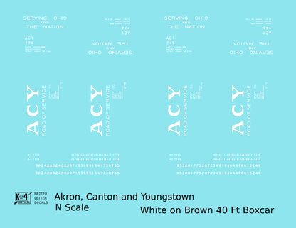 Akron Canton and Youngstown 40 Ft Boxcar Big White ACY