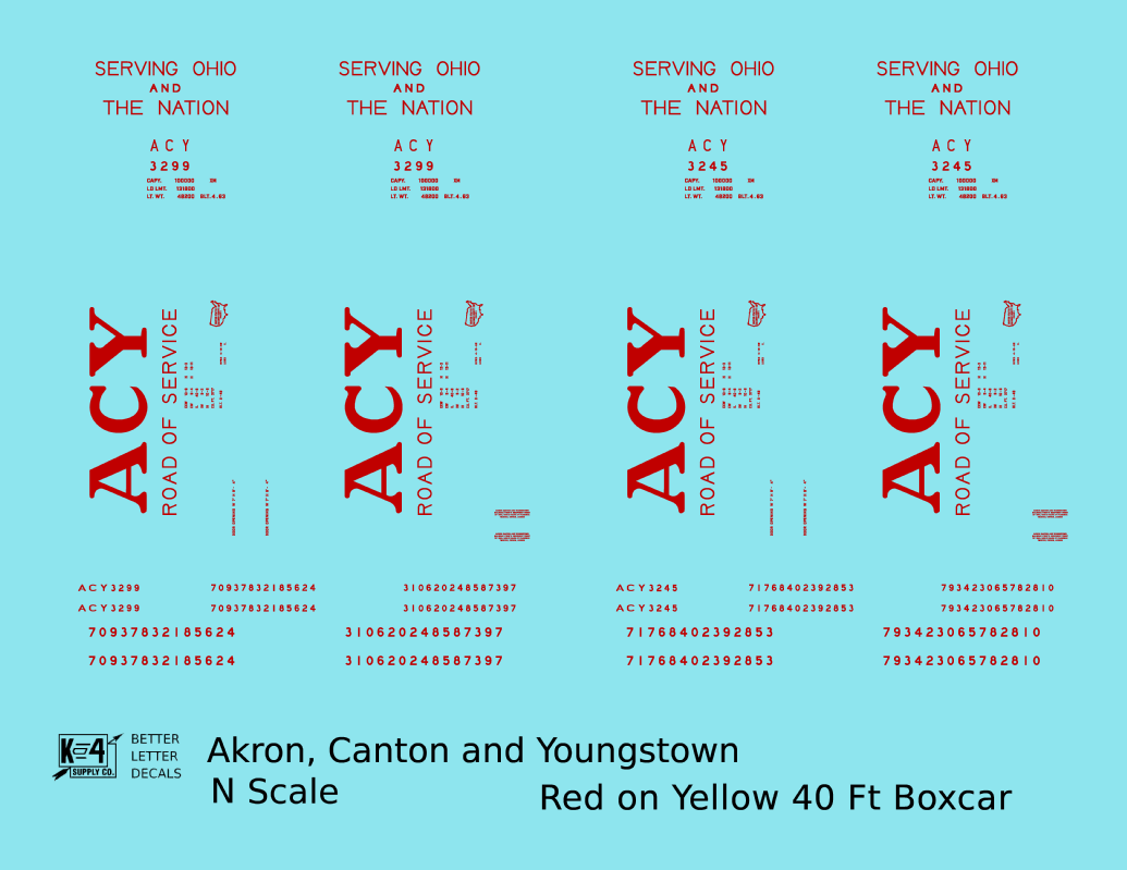 Akron Canton and Youngstown 40 Ft Boxcar Red ACY Yellow Car
