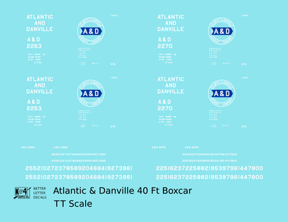 Atlantic and Danville 40 Ft Boxcar White and Blue