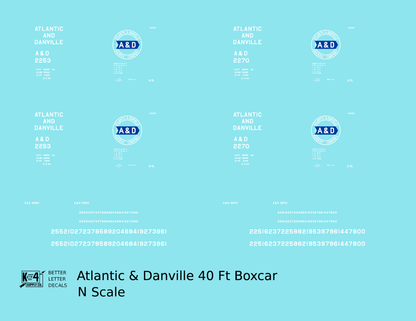 Atlantic and Danville 40 Ft Boxcar White and Blue