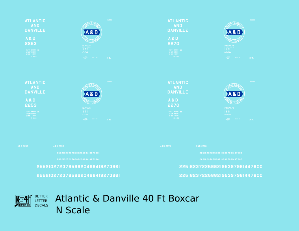 Atlantic and Danville 40 Ft Boxcar White and Blue