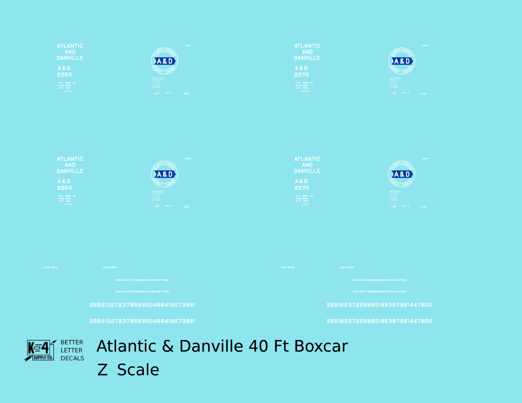 Atlantic and Danville 40 Ft Boxcar White and Blue
