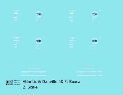 Atlantic and Danville 40 Ft Boxcar White and Blue