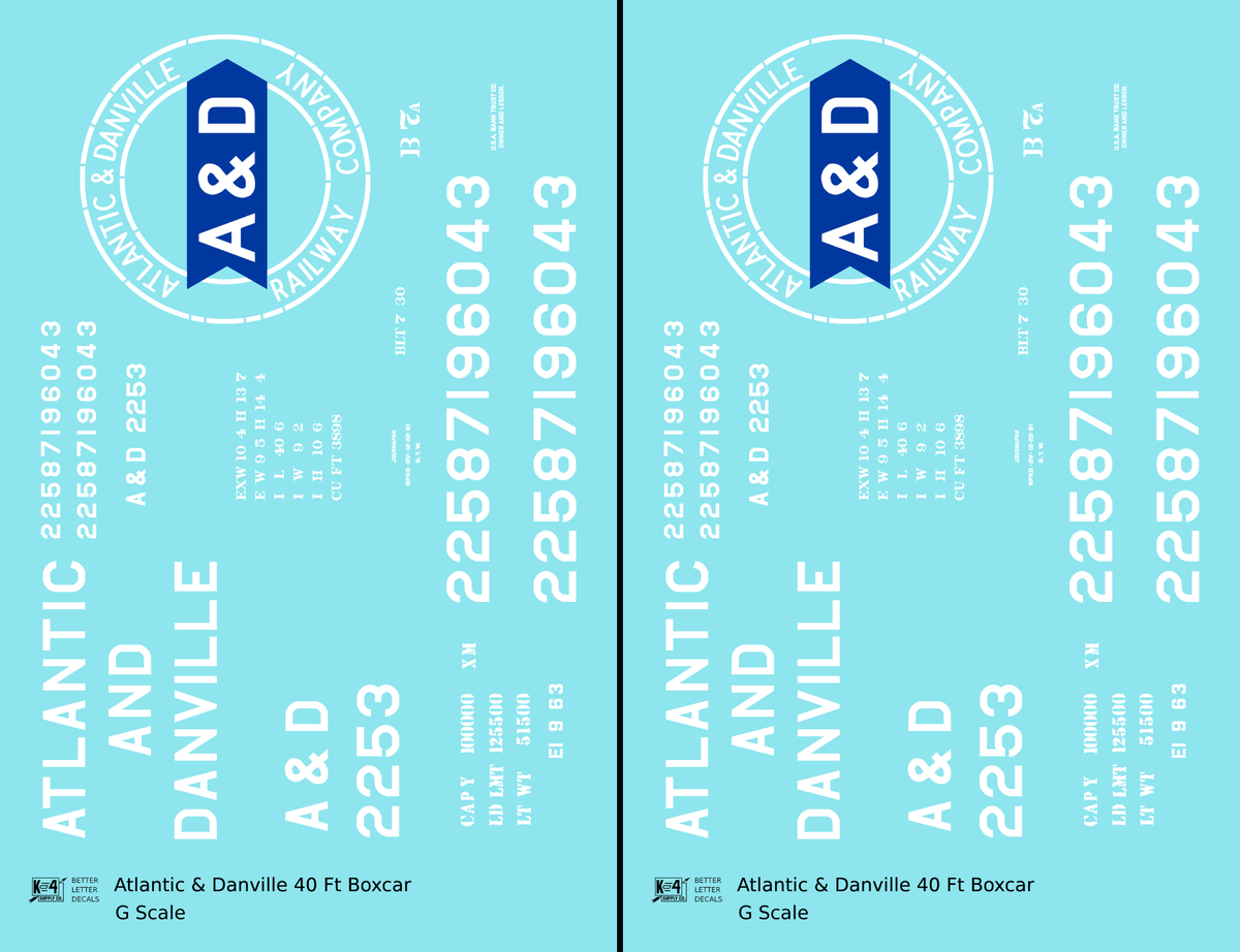 Atlantic and Danville 40 Ft Boxcar White and Blue