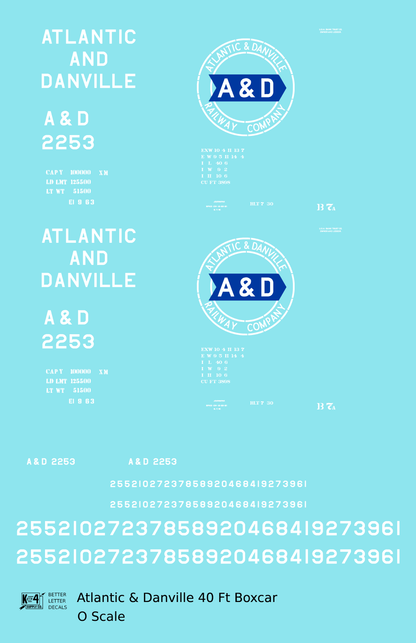 Atlantic and Danville 40 Ft Boxcar White and Blue