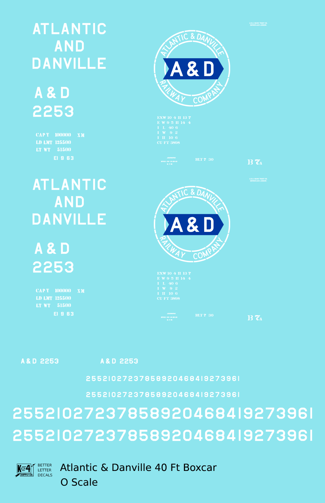 Atlantic and Danville 40 Ft Boxcar White and Blue