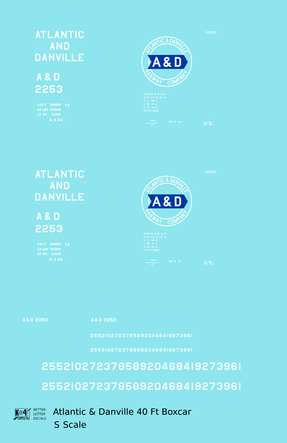 Atlantic and Danville 40 Ft Boxcar White and Blue