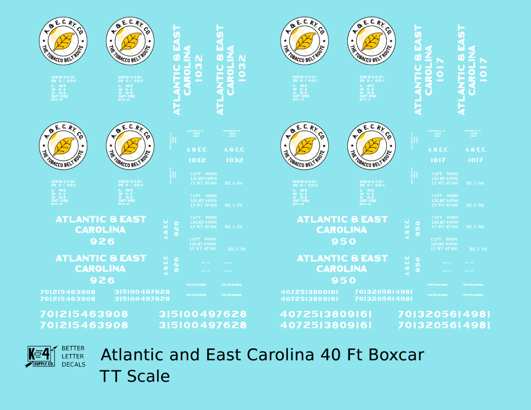Atlantic & East Carolina 40 Ft Boxcar White Tobacco Belt Route