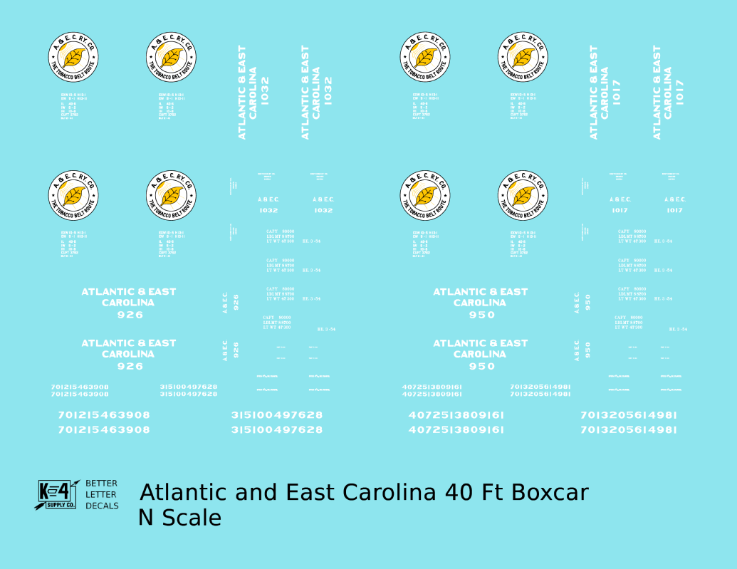 Atlantic & East Carolina 40 Ft Boxcar White Tobacco Belt Route