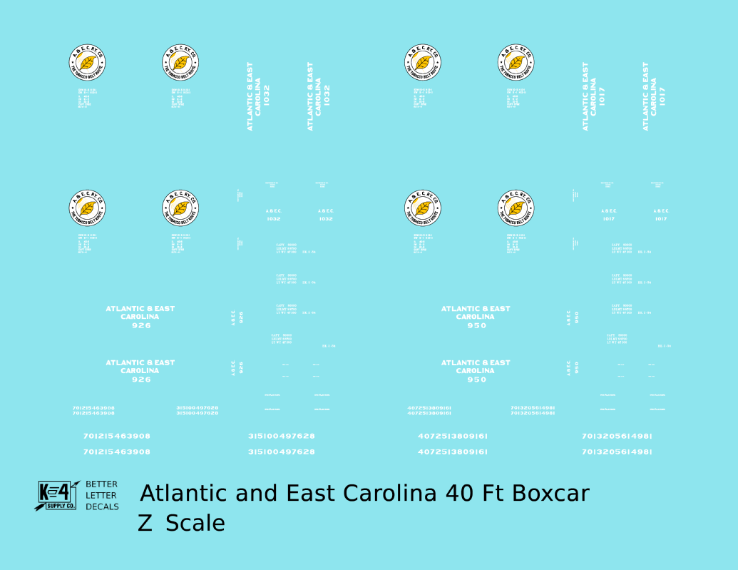 Atlantic & East Carolina 40 Ft Boxcar White Tobacco Belt Route