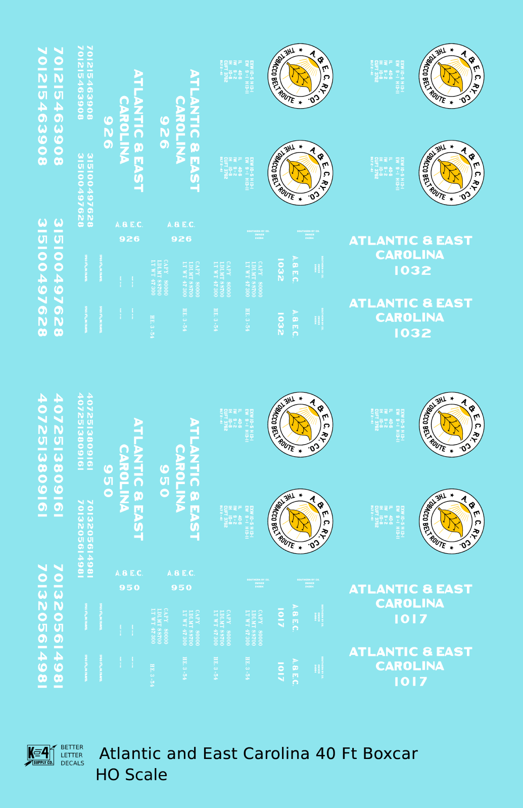 Atlantic & East Carolina 40 Ft Boxcar White Tobacco Belt Route