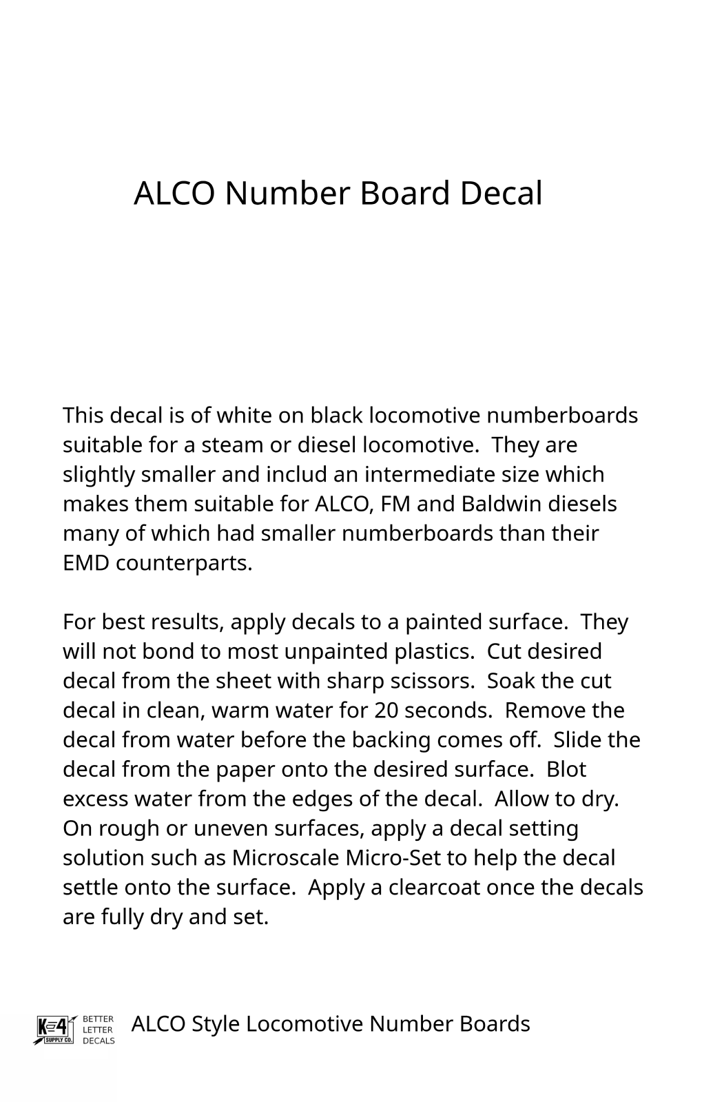 ALCO Style Gothic Numberbords  White On Black  - Decal