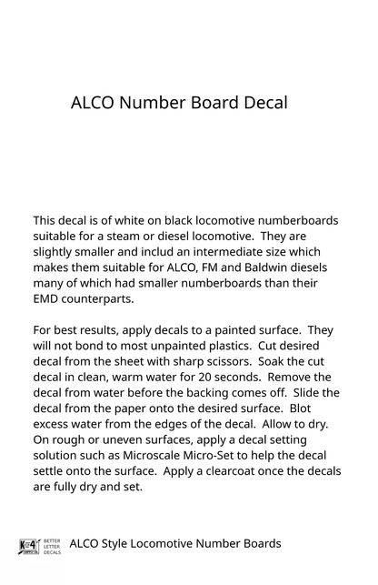ALCO Style Gothic Numberbords  White On Black  - Decal
