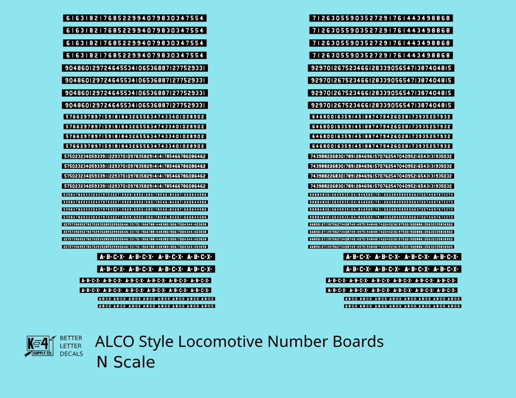 ALCO Style Gothic Numberbords  White On Black  - Decal - Choose Scale
