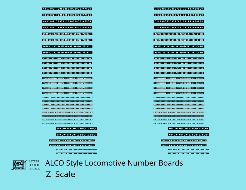 ALCO Style Gothic Numberbords  White On Black  - Decal - Choose Scale