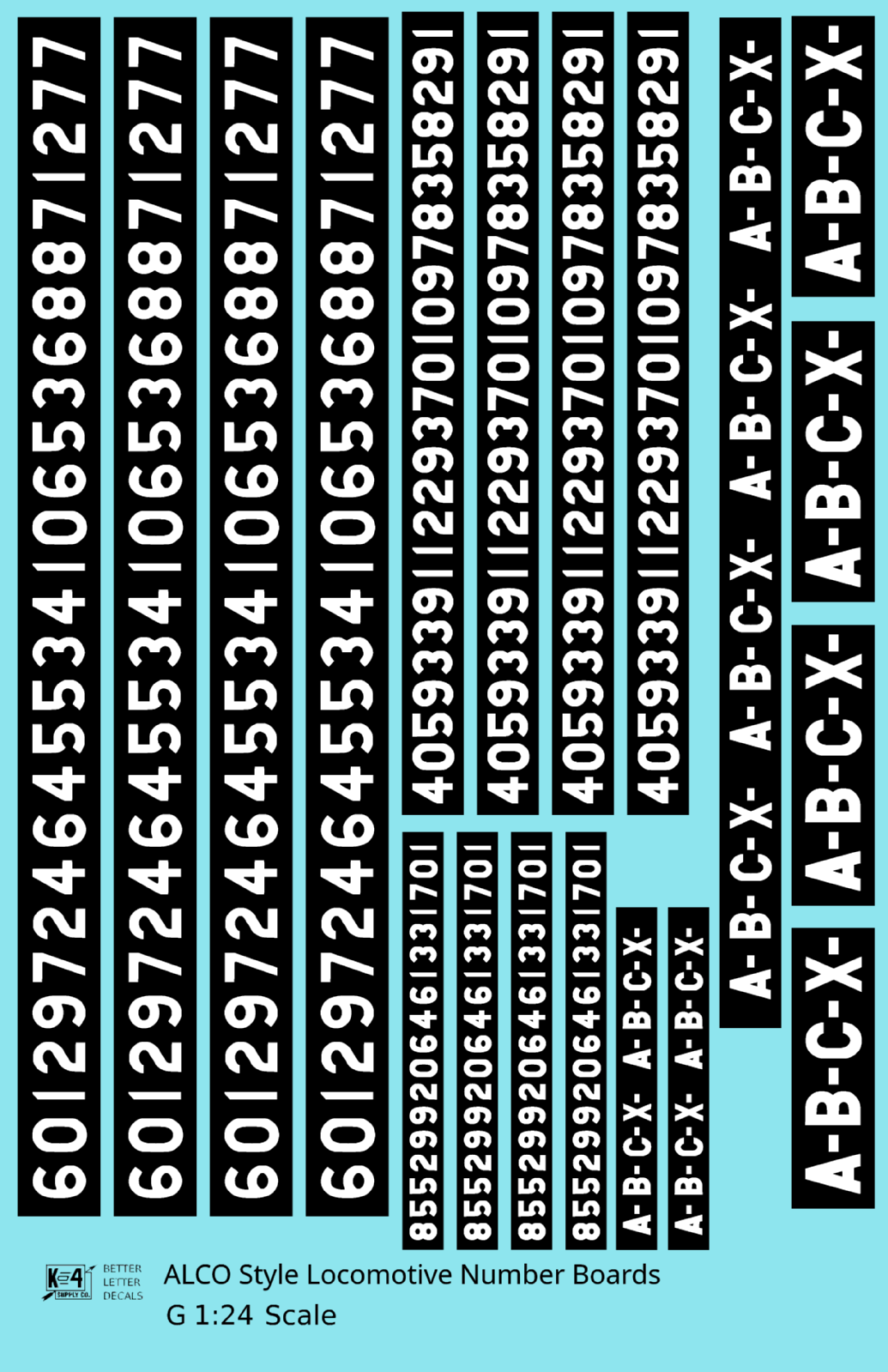 ALCO Style Gothic Numberbords  White On Black  - Decal - Choose Scale