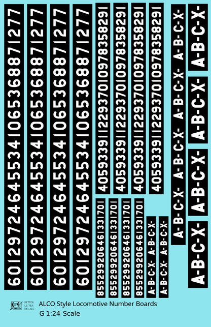 ALCO Style Gothic Numberbords  White On Black  - Decal - Choose Scale