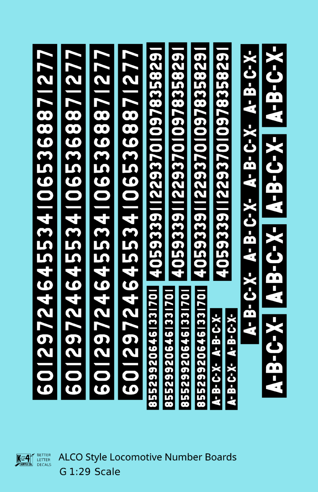 ALCO Style Gothic Numberbords  White On Black  - Decal - Choose Scale