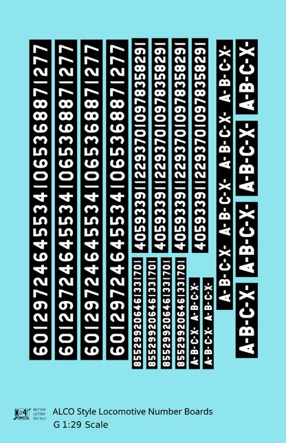 ALCO Style Gothic Numberbords  White On Black  - Decal - Choose Scale