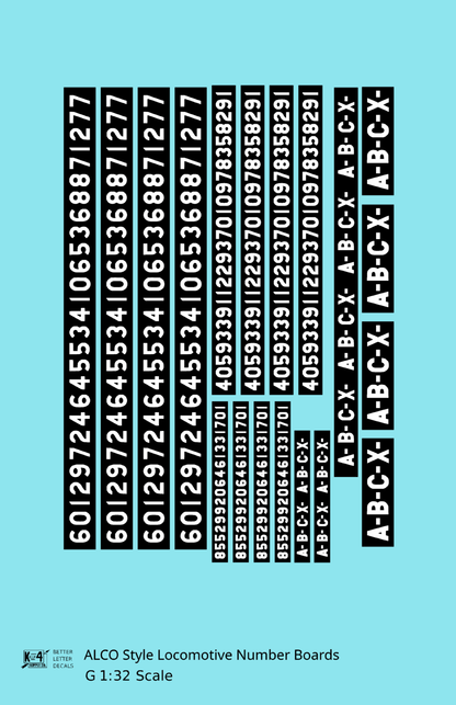 ALCO Style Gothic Numberbords  White On Black  - Decal - Choose Scale