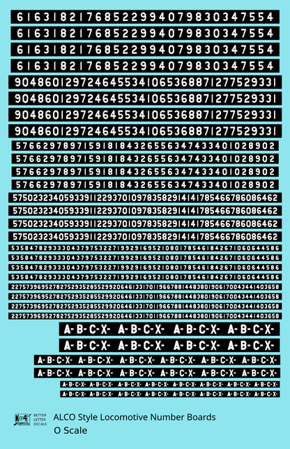 ALCO Style Gothic Numberbords  White On Black  - Decal Sheet