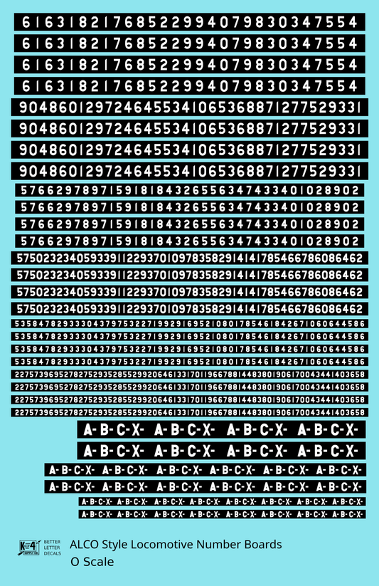 ALCO Style Gothic Numberbords  White On Black  - Decal Sheet