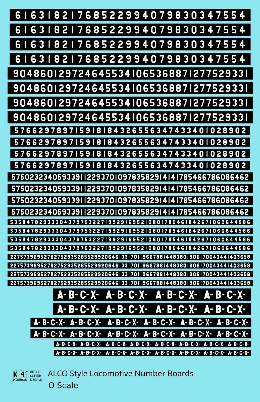 ALCO Style Gothic Numberbords  White On Black  - Decal - Choose Scale