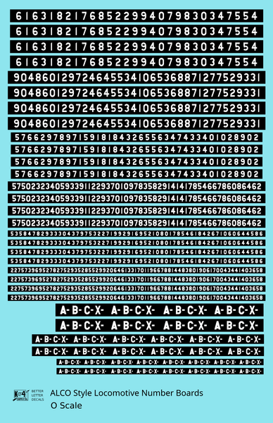 ALCO Style Gothic Numberbords  White On Black  - Decal Sheet