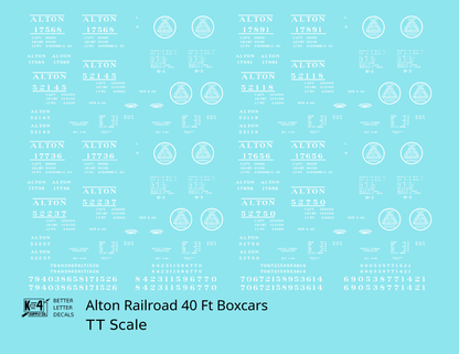 Alton Railroad 40 Ft Boxcar White  - Decal - Choose Scale