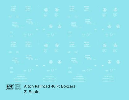 Alton Railroad 40 Ft Boxcar White  - Decal - Choose Scale
