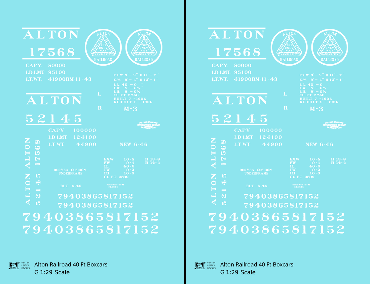 Alton Railroad 40 Ft Boxcar White  - Decal - Choose Scale