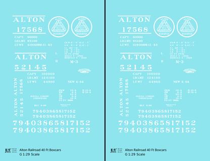 Alton Railroad 40 Ft Boxcar White  - Decal - Choose Scale