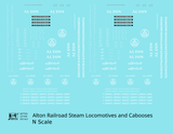 Alton Railroad Steam Locomotive and Caboose White  - Decal - Choose Scale