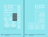 Alton Railroad Steam Locomotive and Caboose White  - Decal - Choose Scale