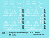 Midland Road Allegheny Midland Hopper Boxcar Or Caboose White and Black  - Decal - Choose Scale