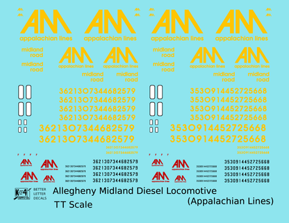 Allegheny Midland Diesel Locomotive Yellow and Red Appalachian Lines