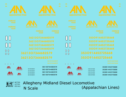 Allegheny Midland Diesel Locomotive Yellow and Red Appalachian Lines