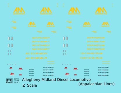 Allegheny Midland Diesel Locomotive Yellow and Red Appalachian Lines