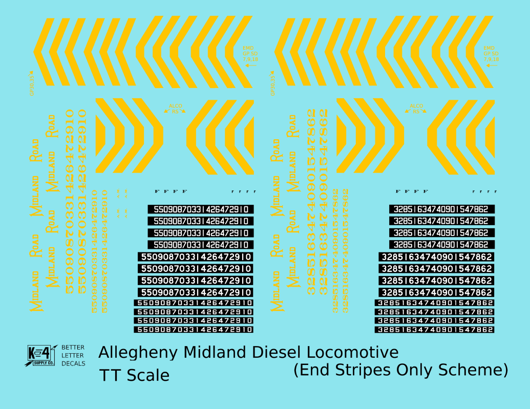 Allegheny Midland Diesel Locomotive Yellow Simplified Scheme