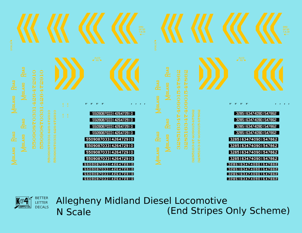 Allegheny Midland Diesel Locomotive Yellow Simplified Scheme