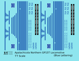 Apalachicola Northern EMD GP15-T Locomotive Blue Port St Joe Route - Decal - Choose Scale