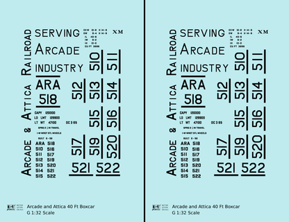 Arcade and Attica 40 Ft Boxcar Black  - Decal - Choose Scale