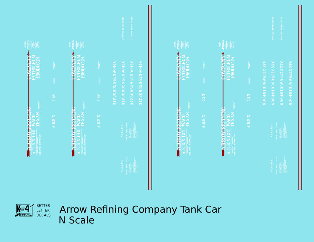 Arrow Refining Co Tank Car White and Red Waco, Texas