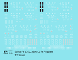 Santa Fe 2750, 3600 Cu Ft Hopper Cars White  - Decal - Choose Scale