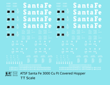 Santa Fe 3000 Cu Ft Covered Hopper White  - Decal - Choose Scale